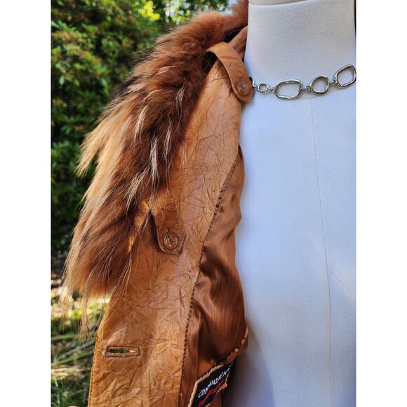 Vtg 90s Commandments Funky Hippie Spikey Fur Trim Leather 70s Style Coat Sz S - Picture 8 of 9
